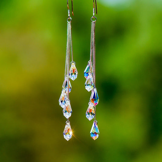 Fashion Crystal Earrings Tassel Temperament Water Drop Earrings for Women Elegant  Bridal Wedding Engagement Jewelry Gift