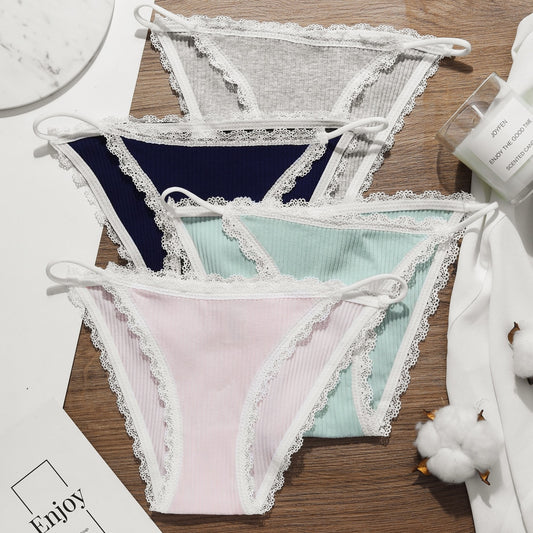 Low Waist Lace Cotton Women's Panties Solid Color Comfortable Cotton Briefs Panties Girls Soft Intimates Lingerie