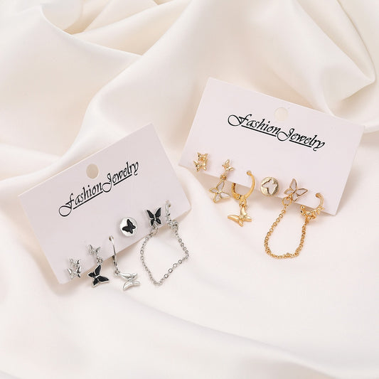 A Set of Earrings Fashion Butterfly Pendant 5pcs Fashion Silver Color Stud Earring for Women Trendy New Trend Jewelry Gifts