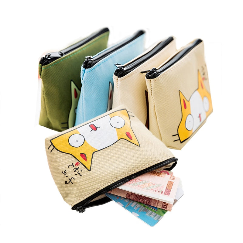 Canvas Cotton Coin Bag Pure Zipper Cartoon Cute Cat Coin Key Bag Money Pocket Women Men Coin Purse Small Wallet Kid