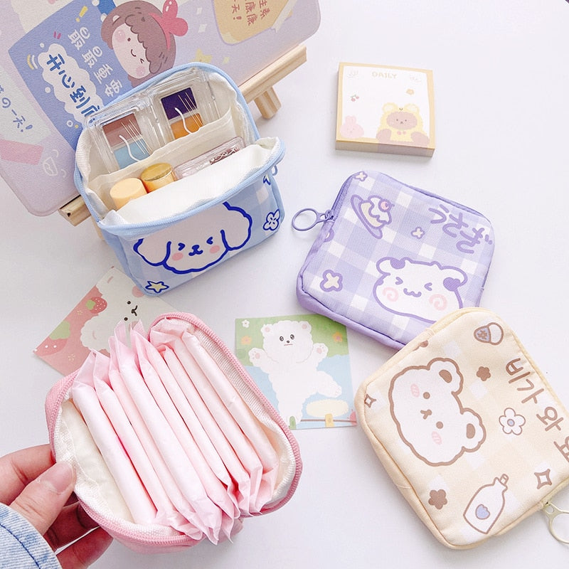 Cute Large Capacity Sanitary Napkin Storage Bags Cartoon Rabbit Bear Girls Physiological Period Tampon Organiser Bag Mini Bag