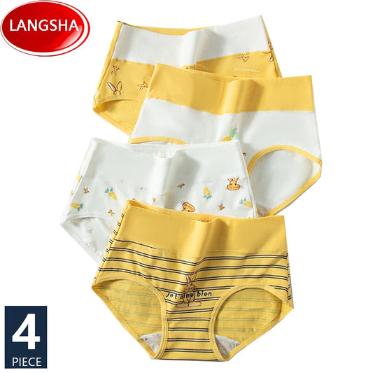 High Waist 4Pcs/Set Cotton Panties Women Body Shaper Underwear Plus Size Breathable Cute Print Girls Briefs Soft Female Lingerie