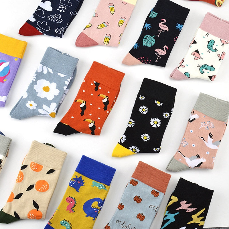 Novelty Skateboard Avocado Flamingo Cartoon Streetwear Kawaii Short Cotton Socks Happy Women Men Winter Warm Funny Cute Socks