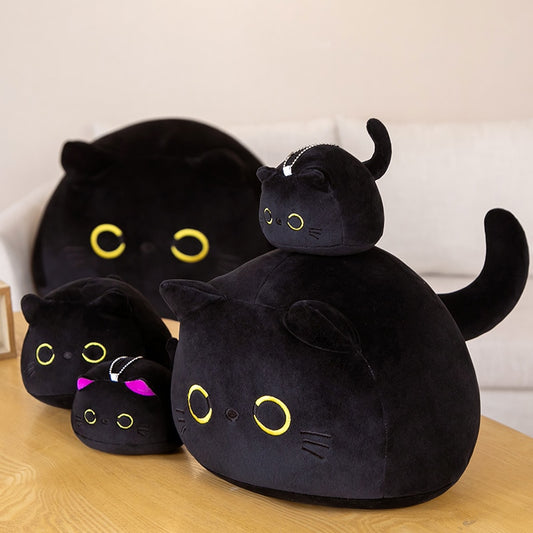 Black Cat Plush Pillow Cuddly Little Kitten Stuffed Animal Plushies Throw Fat Fluffy Kitty Kawaii Cute Squishy Peluche Pelucia Toy Kids Birthday Gift