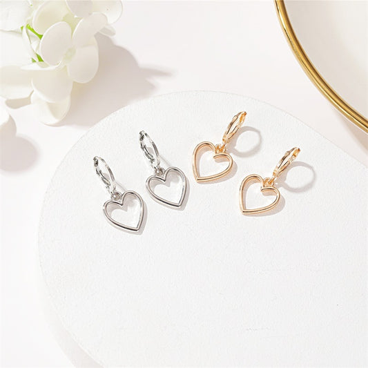 Trendy Silver Color Hollow Love Heart Earrings For Women Girls Korean Simple Sweet  Party Wedding Jewelry Gifts