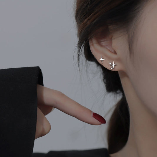 S925 Silver Needle Gold Color Star Stud Earrings Women Girl Gift Cute Banquet Asymmetry Jewelry Dropshipping Wholesale