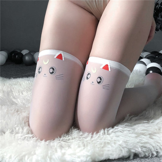 Kawaii Cute Girly Style Japanese Style Printing Cartoon Stockings Black Silk Two-Dimensional Animation Cos