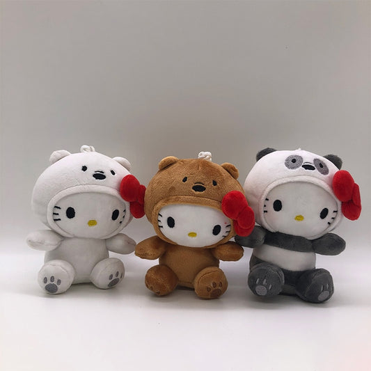 10Cm Hello Kitty Plush Toy Kawaii Anime Cartoon Bow Kt Cos White Bear Panda Plushies Cute Comfort Soft Stuffed Animal Doll Pendant Toy Kids Gift