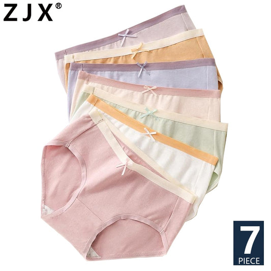 7PCS Pure Cotton Panties Women Breathable Underwear Cute Bow Girls Briefs Seamless Low Waist Ladies Panty Female Lingeries